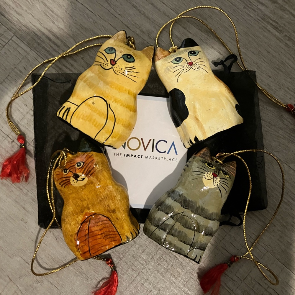 Handcrafted Papier Mache Cat Theme Ornaments, "Cute Kitty Cats"